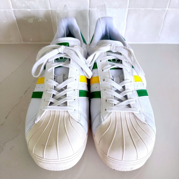 Adidas Superstar Spikeless Golf Shoes Men 12 White Green Yellow Leather Sneakers